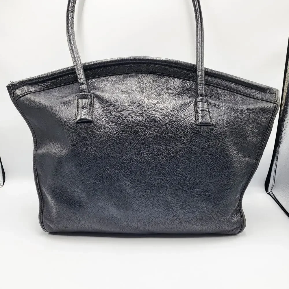 Vintage R. Paul Zeller Black Pebbled Leather Structured Satchel Handbag Rare
